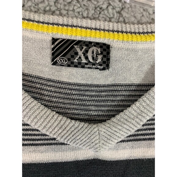 Men's (XXL) XG Cotton Striped Gray Yellow Black Longsleeve Sweater - Picture 2 of 13